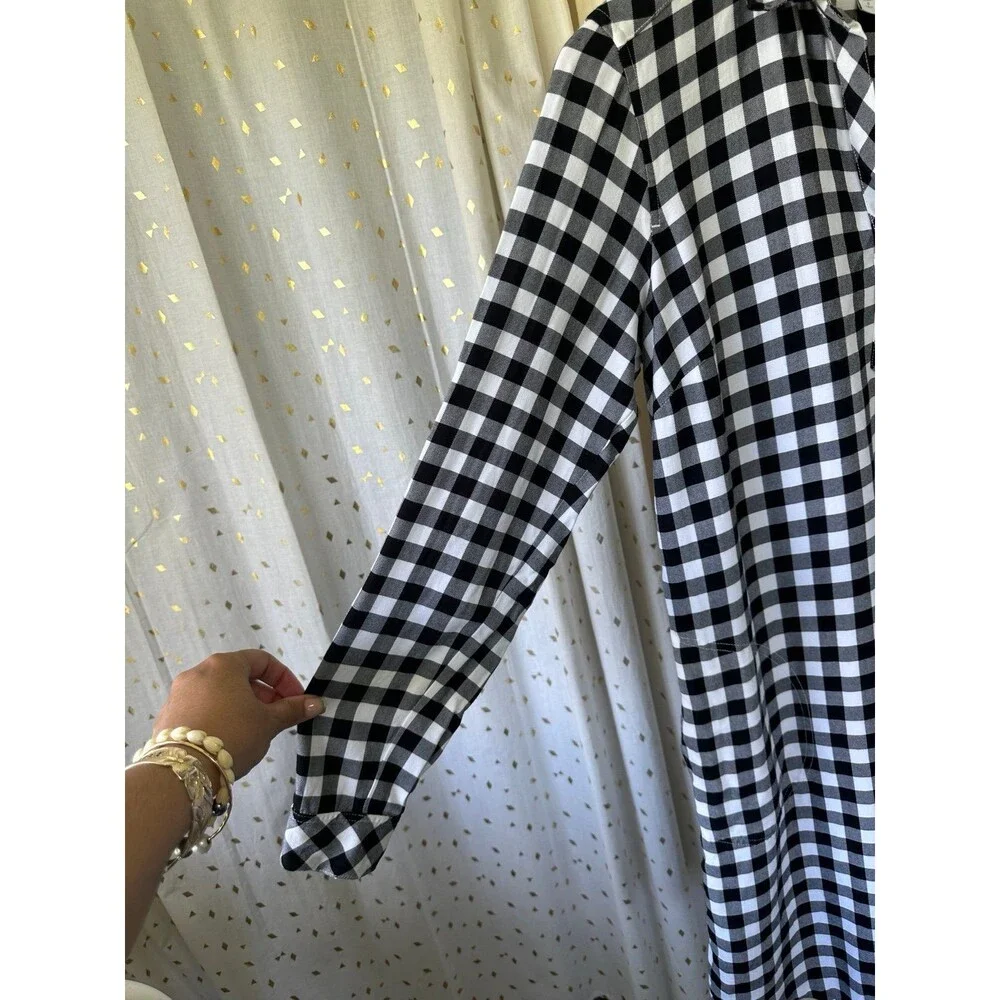 J. Jill Gingham Buffalo Plaid Checkered Tunic Rolled Sleeves Shirt Dress S Tall